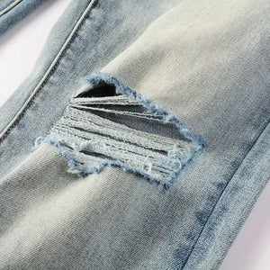 Purple high street men's jeans with foreign trade Slim hole design, trendy small leg stretch pants for men's fashion