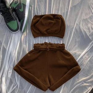 FAGADOER Summer New Solid Color Lace Up Tracksuits Women Sleeveless Backless Tube And Shorts Two Piece Sets Casual 2pcs Outfits