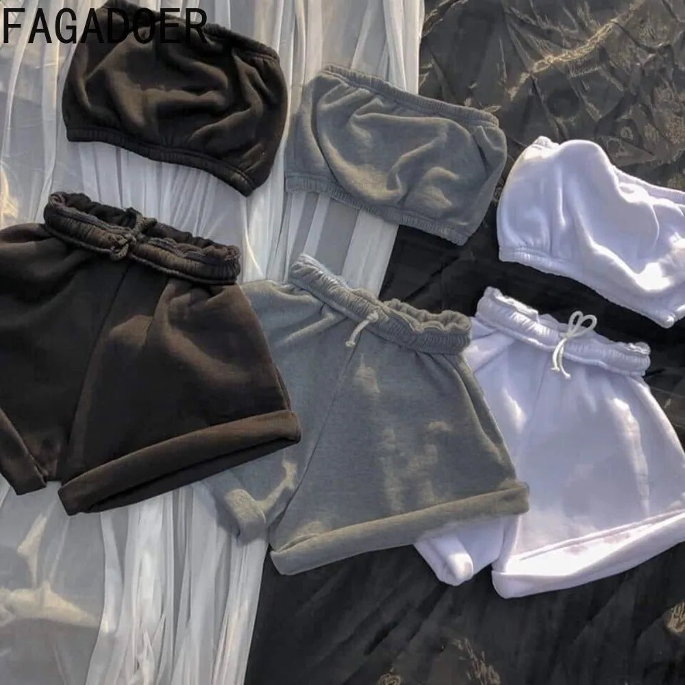 FAGADOER Summer New Solid Color Lace Up Tracksuits Women Sleeveless Backless Tube And Shorts Two Piece Sets Casual 2pcs Outfits - Flawda Baby Enterprises