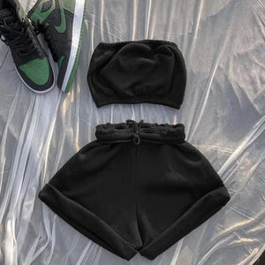 FAGADOER Summer New Solid Color Lace Up Tracksuits Women Sleeveless Backless Tube And Shorts Two Piece Sets Casual 2pcs Outfits - Flawda Baby Enterprises