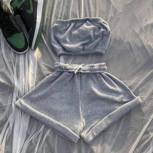 FAGADOER Summer New Solid Color Lace Up Tracksuits Women Sleeveless Backless Tube And Shorts Two Piece Sets Casual 2pcs Outfits - Flawda Baby Enterprises