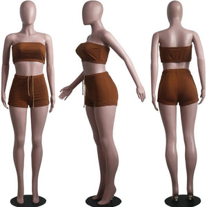 FAGADOER Summer New Solid Color Lace Up Tracksuits Women Sleeveless Backless Tube And Shorts Two Piece Sets Casual 2pcs Outfits - Flawda Baby Enterprises