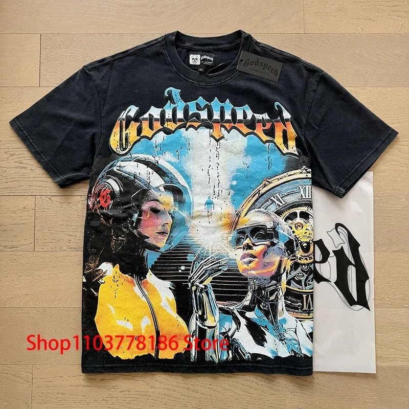 Godspeed Short Sleeve T-shirt Personality Trend Hip - hop Multi - style Fashion Print Top Tee American Streetwear Men's Clothing - Flawda Baby Enterprises