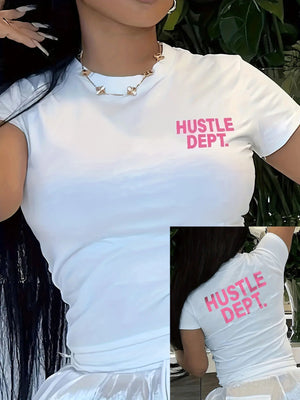 Hustle Dupt Letter Print Women Simple T-shirt Casual Crew Neck Short Sleeve Summer T-shirt Women Clothing - Flawda Baby Enterprises