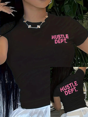 Hustle Dupt Letter Print Women Simple T-shirt Casual Crew Neck Short Sleeve Summer T-shirt Women Clothing - Flawda Baby Enterprises