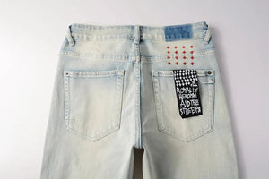 KSUBI Cross Jeans High Street Red Cross Embroidery Logo Low Rise Jeans Men's Women's Streetwear Metal Button Slim Stretch Jeans - Flawda Baby Enterprises