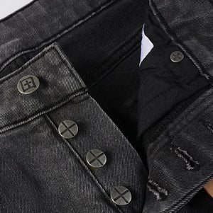 KSUBI Cross Jeans High Street Red Cross Embroidery Logo Low Rise Jeans Men's Women's Streetwear Metal Button Slim Stretch Jeans - Flawda Baby Enterprises
