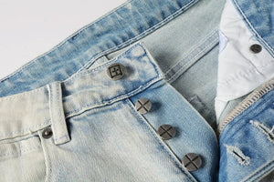 KSUBI Cross Jeans High Street Red Cross Embroidery Logo Low Rise Jeans Men's Women's Streetwear Metal Button Slim Stretch Jeans - Flawda Baby Enterprises