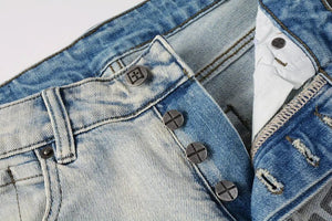 KSUBI Cross Jeans High Street Red Cross Embroidery Logo Low Rise Jeans Men's Women's Streetwear Metal Button Slim Stretch Jeans - Flawda Baby Enterprises