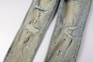 New Purples 2024 Men jeans with top street distressed paint repair low raise Skinny Denim brands pants - Flawda Baby Enterprises