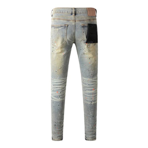 New Purples 2024 Men jeans with top street distressed paint repair low raise Skinny Denim brands pants - Flawda Baby Enterprises