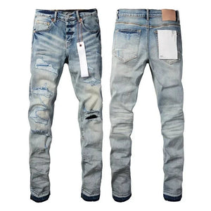 New Purples 2024 Men jeans with top street distressed paint repair low raise Skinny Denim brands pants - Flawda Baby Enterprises