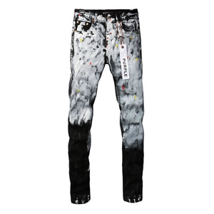 Purple high street men's jeans with foreign trade Slim hole design, trendy small leg stretch pants for men's fashion - Flawda Baby Enterprises