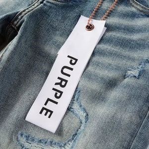 Purple high street men's jeans with foreign trade Slim hole design, trendy small leg stretch pants for men's fashion - Flawda Baby Enterprises