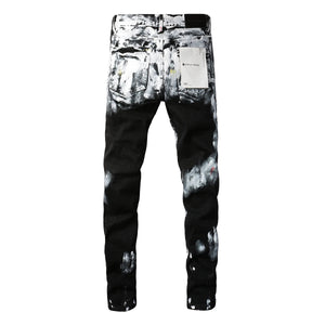Purple high street men's jeans with foreign trade Slim hole design, trendy small leg stretch pants for men's fashion - Flawda Baby Enterprises