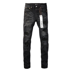Purple New Men's Knee Ripped Straight Jeans American High Street Inkjet Black Stretch MEN JEANS - Flawda Baby Enterprises