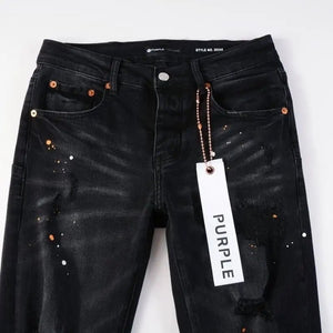 Purple New Men's Knee Ripped Straight Jeans American High Street Inkjet Black Stretch MEN JEANS - Flawda Baby Enterprises