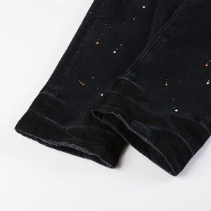 Purple New Men's Knee Ripped Straight Jeans American High Street Inkjet Black Stretch MEN JEANS - Flawda Baby Enterprises