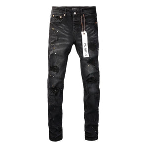 Purple New Men's Knee Ripped Straight Jeans American High Street Inkjet Black Stretch MEN JEANS - Flawda Baby Enterprises