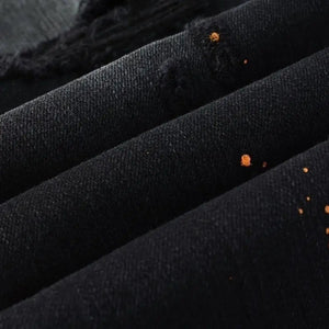 Purple New Men's Knee Ripped Straight Jeans American High Street Inkjet Black Stretch MEN JEANS - Flawda Baby Enterprises
