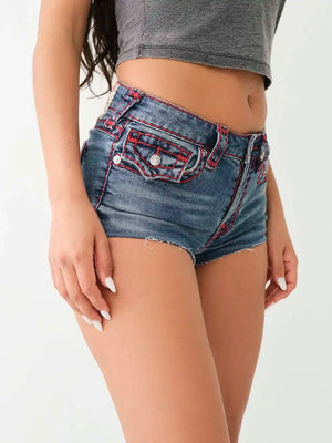 Retro Buddha Short Women Y2K Skirt Goth Hip Hop Pocket Embroidery Retro Blue Loose Denim Shorts Women High Waist Slim Mini Skirt - Flawda Baby Enterprises