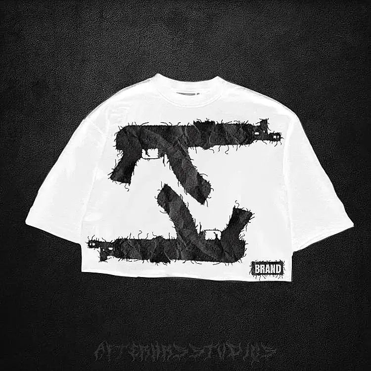 Retro double gun graphic t shirts gothic streetwear y2k top oversized short harajuku 2000s korean goth t shirt men clothing - Flawda Baby Enterprises