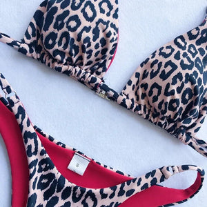 Sexy Leopard Bikini Suit Women Strap Push Up Swimsuit Three Points Bikini Low Waist Swimwear Women Summer Backless Beachwear - Flawda Baby Enterprises