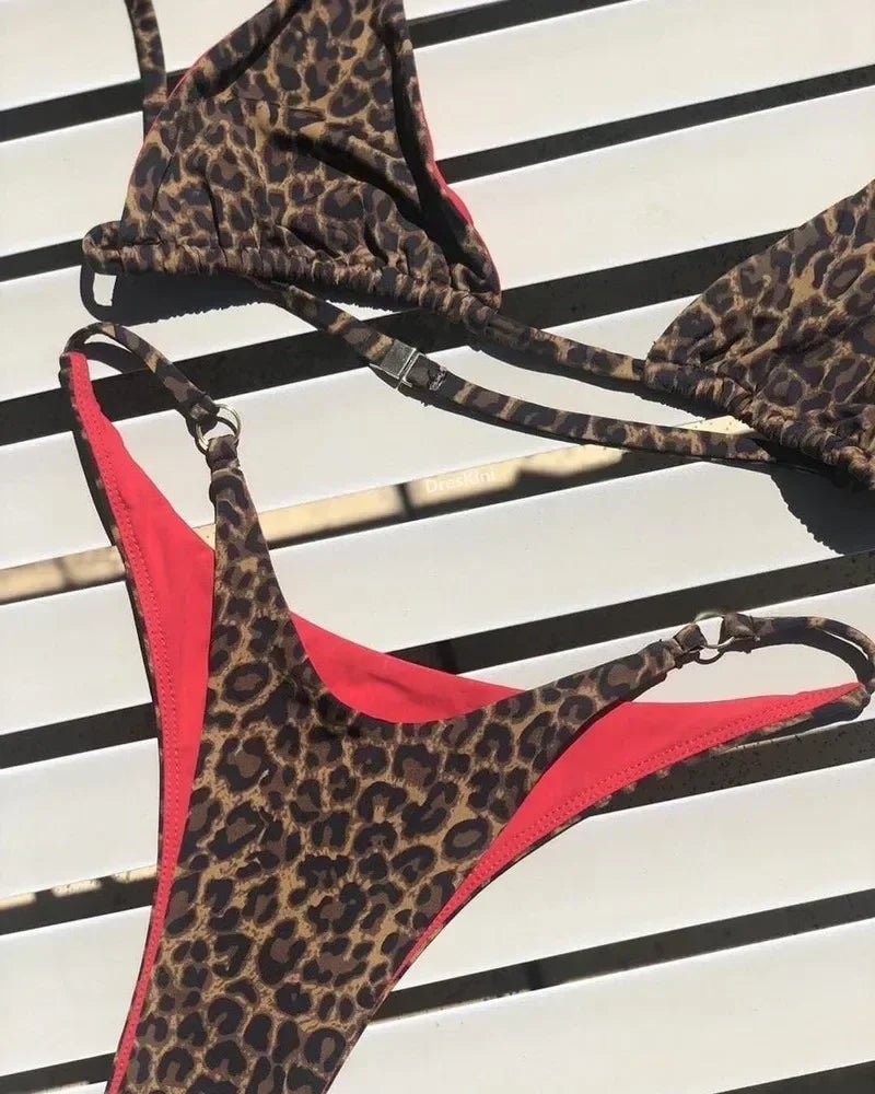 Sexy Leopard Bikini Suit Women Strap Push Up Swimsuit Three Points Bikini Low Waist Swimwear Women Summer Backless Beachwear - Flawda Baby Enterprises