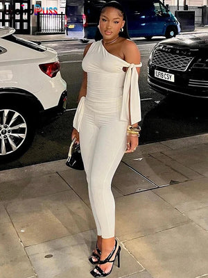 Weird Puss Chic Elegant 2 Piece Set Women Tracksuit Skew Collar Ribbon Tank Tsop+Leggings Casual Skinny Stretch Matching Outfits - Flawda Baby Enterprises