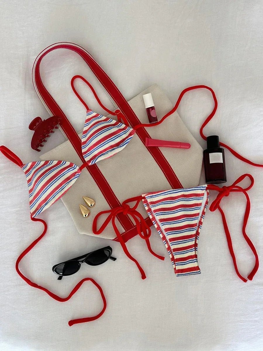 Women's Sexy Push - Up Two - Piece Swimsuit 2025 Bathing Suit Micro Beachwear Stripe Bikini Set Swimwear Trendy Mciro - Flawda Baby Enterprises