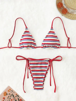 Women's Sexy Push - Up Two - Piece Swimsuit 2025 Bathing Suit Micro Beachwear Stripe Bikini Set Swimwear Trendy Mciro - Flawda Baby Enterprises
